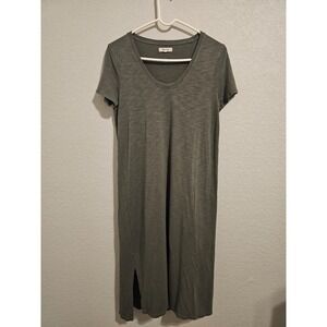 Madewell Cotton V-Neck Midi T-Shirt Dress Olive Green Medium Side Slit Artcore